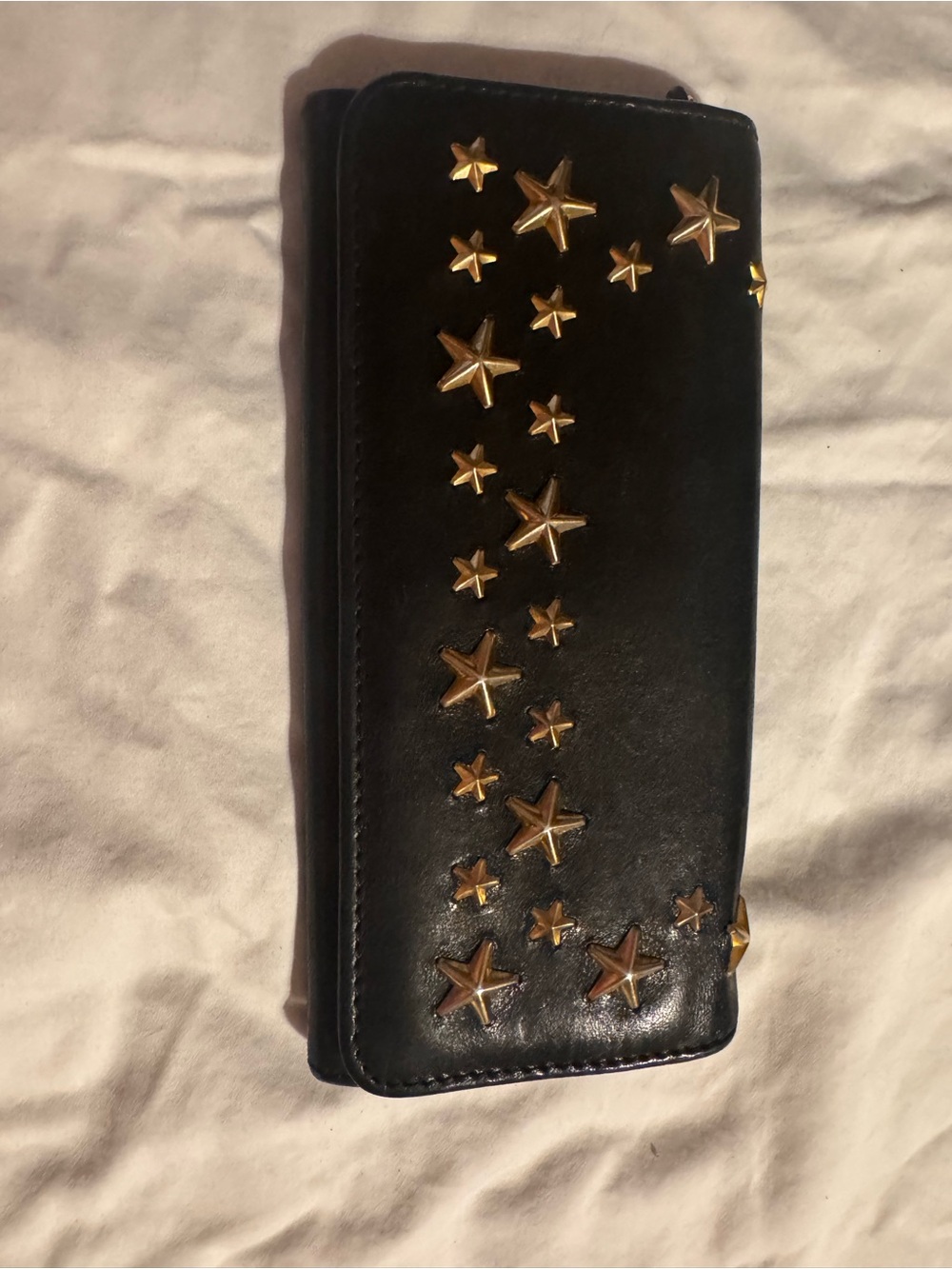 Jimmy Choo Black Wallet with Gold Star Studs
